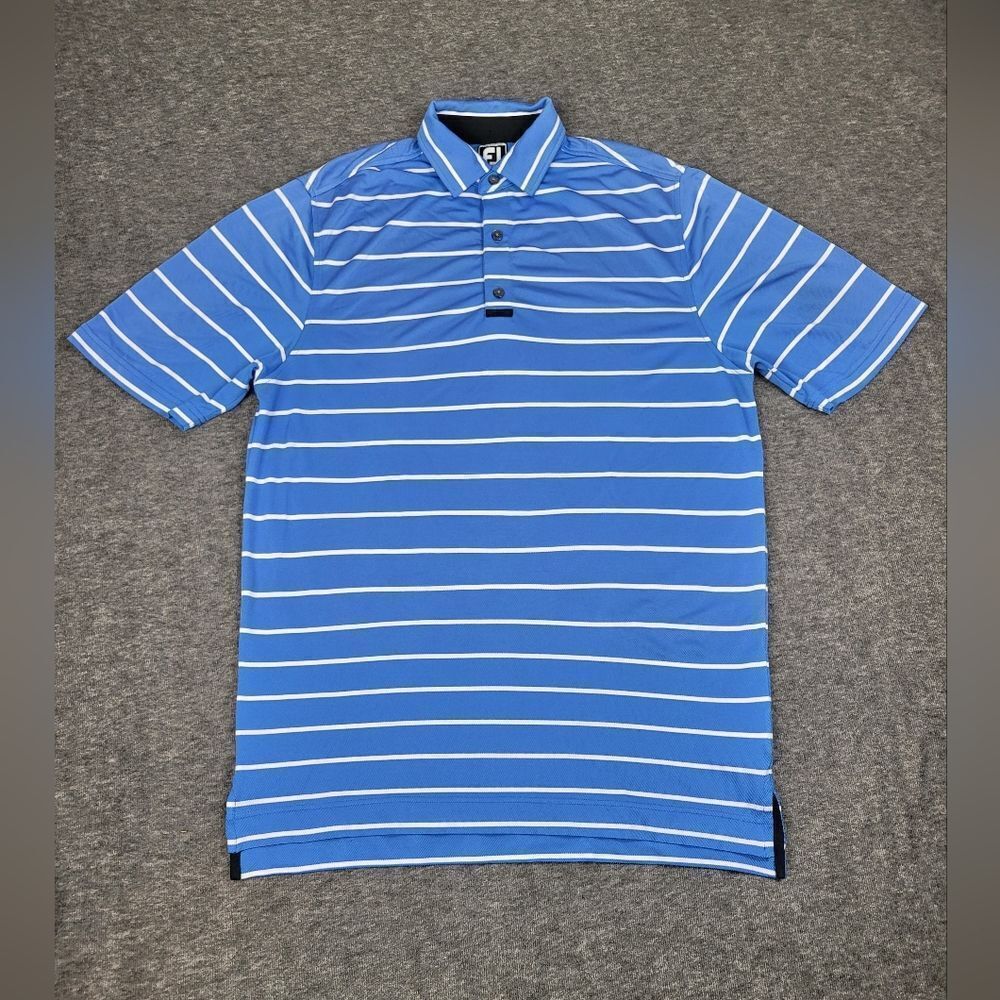 Footjoy Mens Size M Golf Polo Shirt Striped Blue White Golf Active Sport Great